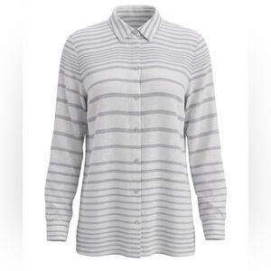 J JILL WOMENS LONG STRIPED BLOUSE WHITE LIGHT BLUE SIZE L